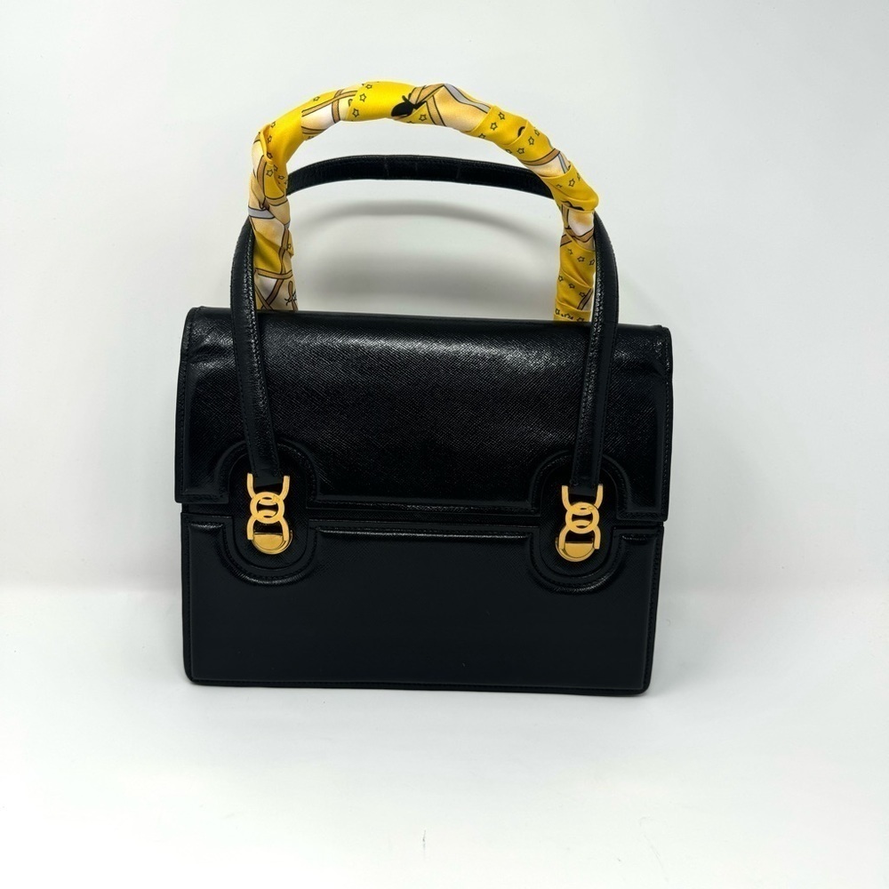 Gucci Vintage 60s Black Leather Top Handle Bag